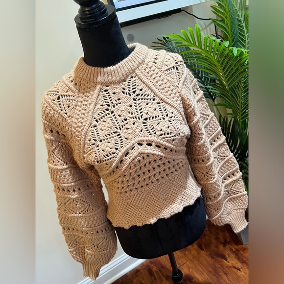 ZARA Taupe Brown Wool Blend Knit Sweater Medium - Picture 5 of 10